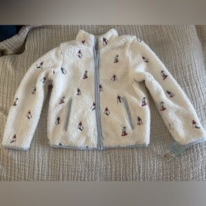 Cat & Jack White Sherpa Jacket with Penguin Embroidery